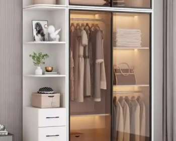 Tủ quần áo khung nhôm định hình cánh kính cường lực QA155